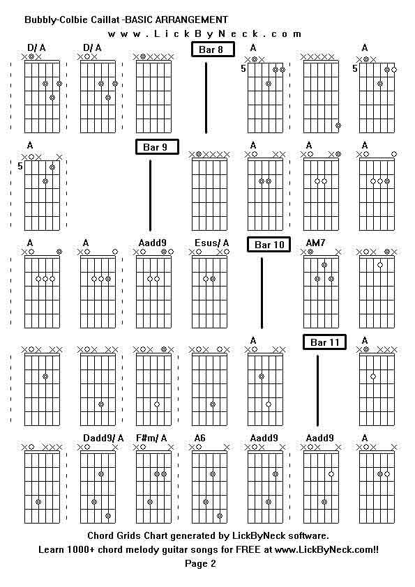 Chord Grids Chart of chord melody fingerstyle guitar song-Bubbly-Colbie Caillat -BASIC ARRANGEMENT,generated by LickByNeck software.